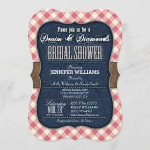 Invitación a ducha de novia de Red Gingham, Denim