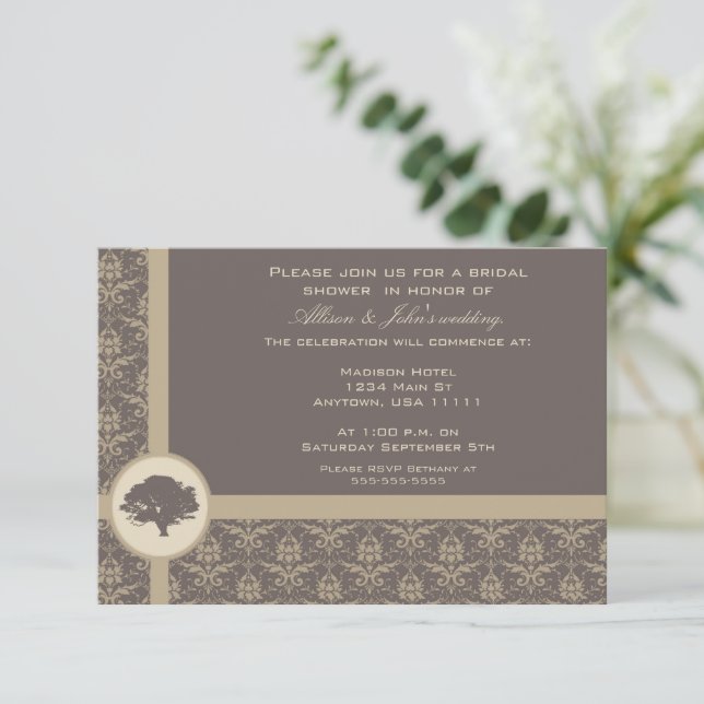 Invitación a ducha de novia de roble de damasco de (Anverso de pie)