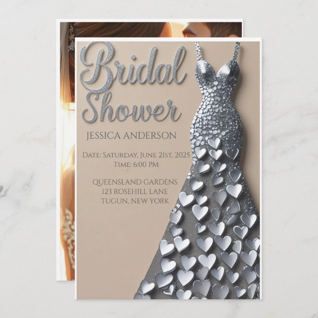 Invitación a ducha de novia de Silver Hearts (Anverso / Reverso)