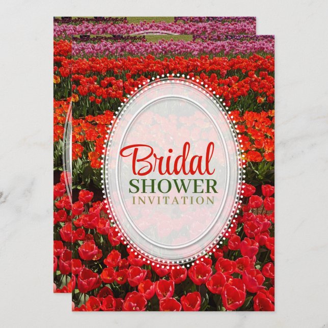 Invitación a ducha de novia de tulipanes rojos (Anverso / Reverso)