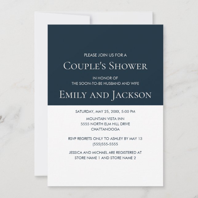 Invitación a ducha de novia de una pareja azul de  (Anverso)