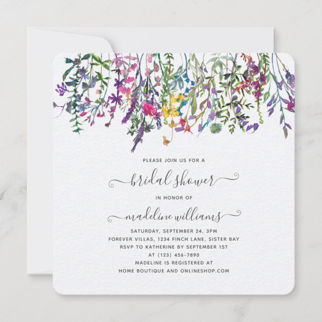 Invitación a ducha de novia de Wildflowers Meadow (Anverso)