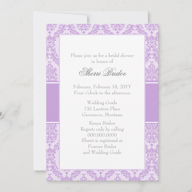 Invitación a ducha de novia de Wisteria Damask (Anverso)