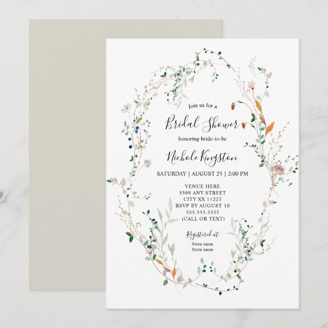 Invitación a ducha de novia de Wreath Wildflower (Anverso / Reverso)
