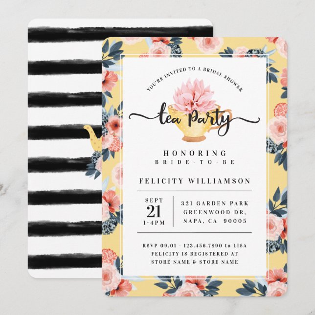 Invitación a ducha de novia del Fiesta de té de té (Anverso / Reverso)