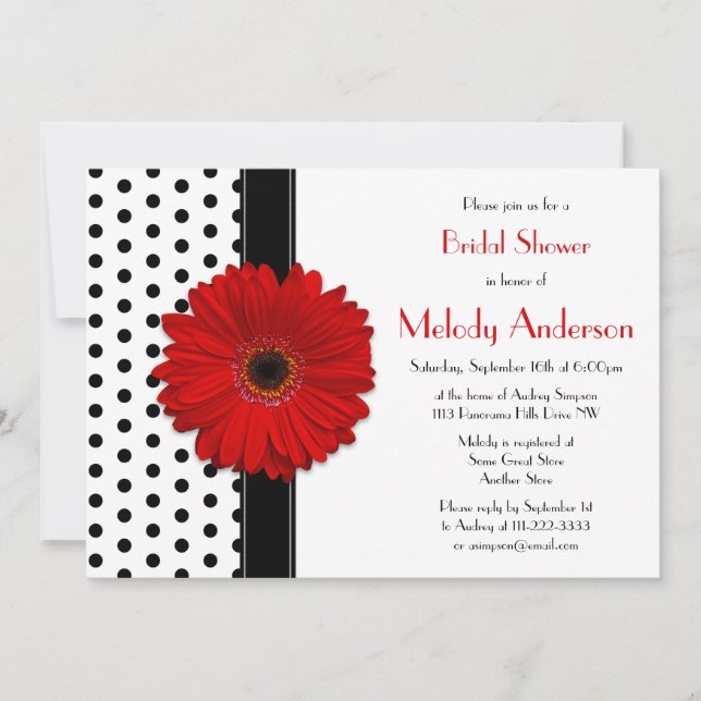 Invitación a ducha de novia del Polka Dot Rojo Dai (Anverso)