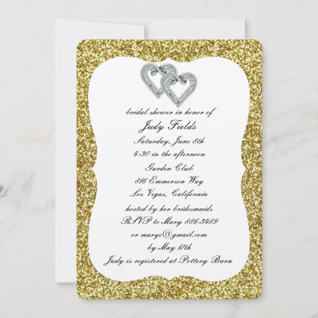 Invitación a ducha de novia del Purpurina de oro D (Anverso)