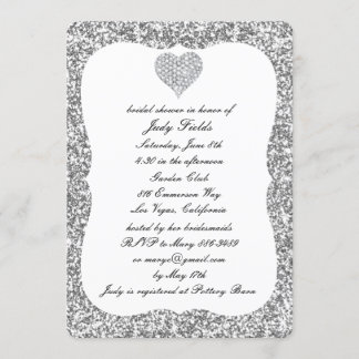 Invitación a ducha de novia del Purpurina plateado