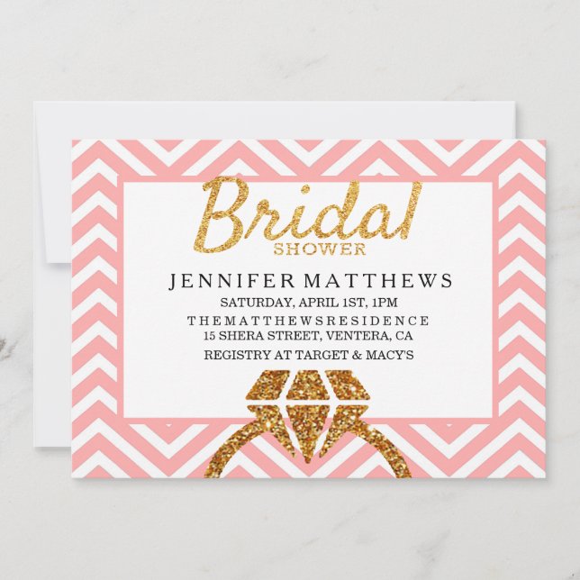 Invitación a ducha de novia del Purpurina rosa Che (Anverso)