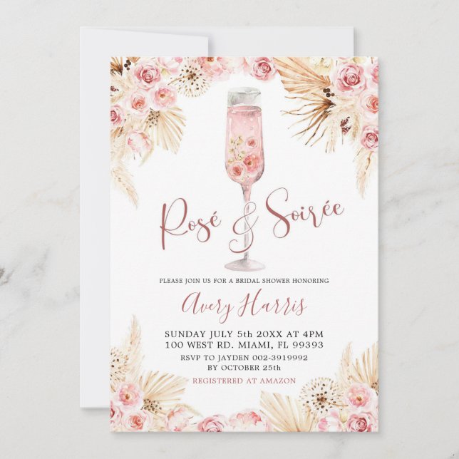 Invitación a ducha de novia del Rosa de Boho Rosa  (Anverso)
