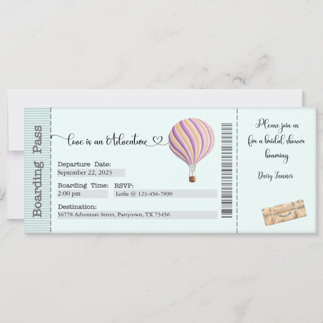 Invitación a ducha de novia, ducha de novia aventu (Anverso)