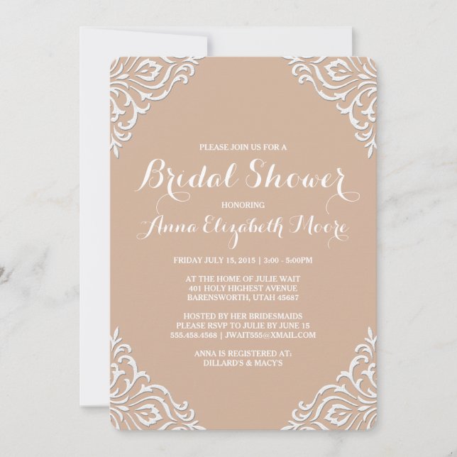 Invitación a ducha de novia elegante de Rubor Dama (Anverso)