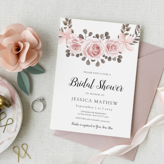 Invitación a ducha de novia elegante rosa rosa (Subido por el creador)