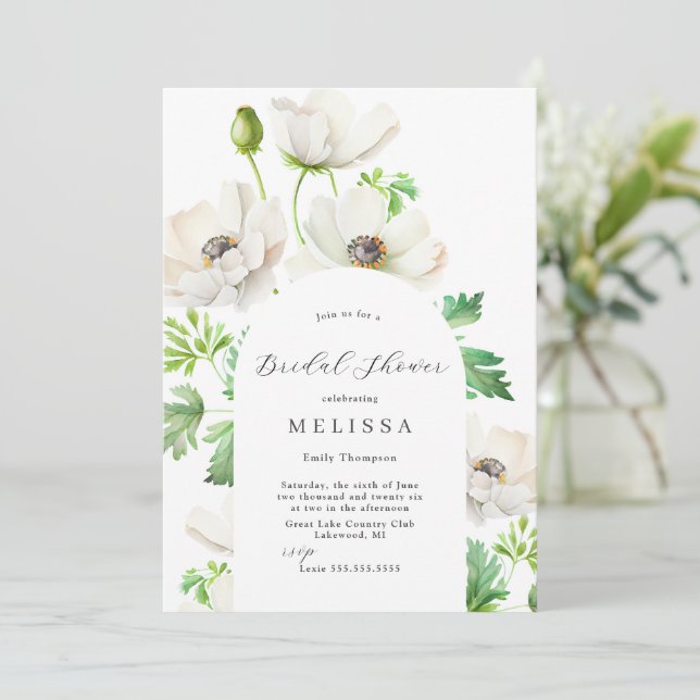 Invitación a ducha de novia en anémona blanca (Anverso de pie)