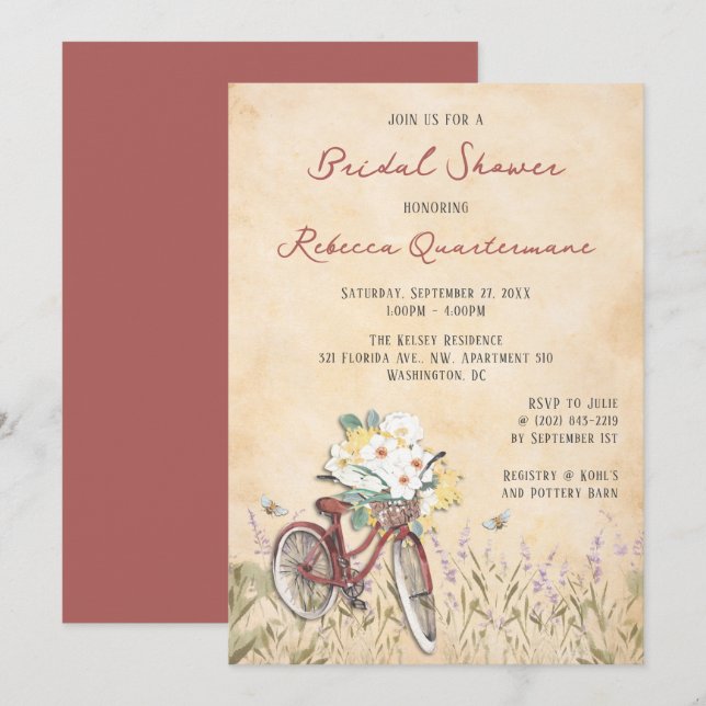 Invitación a ducha de novia en bicicleta (Anverso / Reverso)