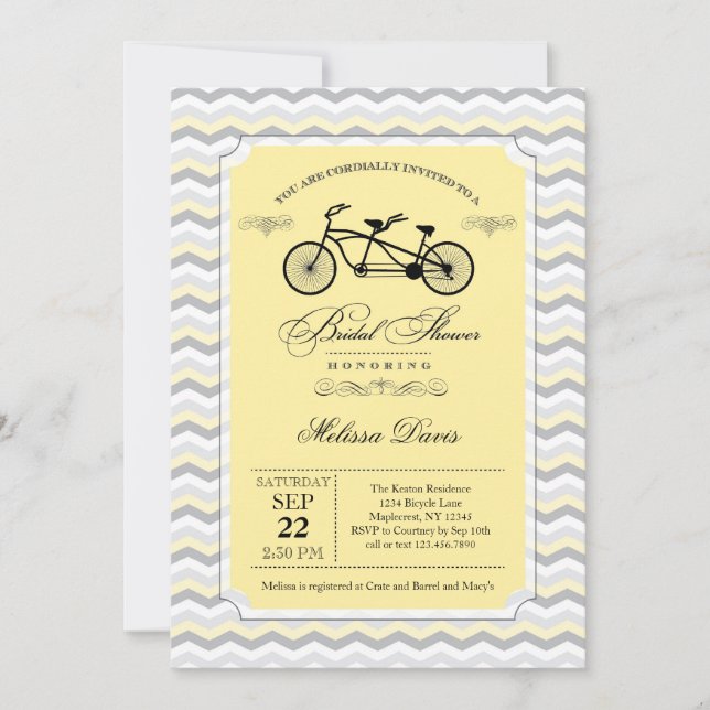 Invitación a ducha de novia en bicicleta tándem (Anverso)