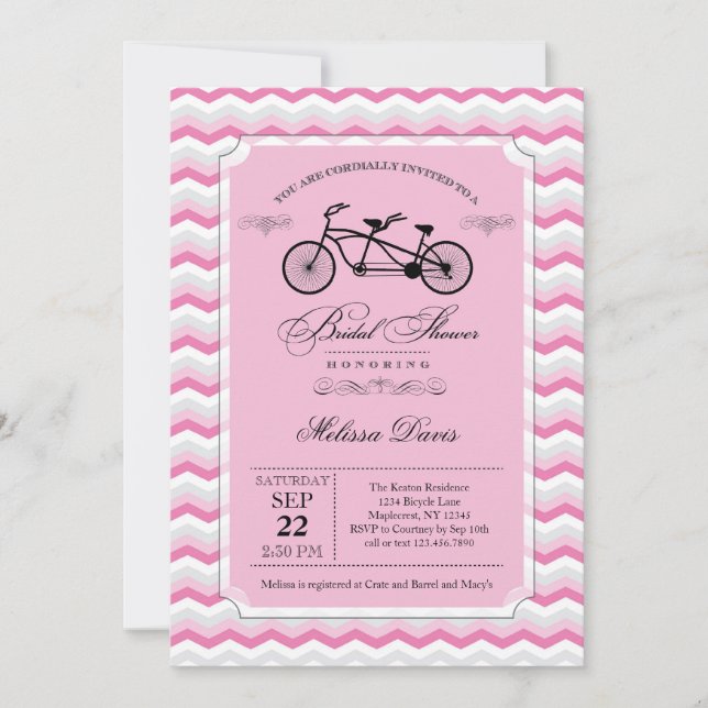 Invitación a ducha de novia en bicicleta tándem (Anverso)