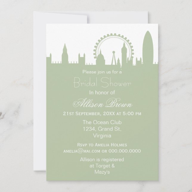 Invitación a ducha de novia en el Skyline de Londr (Anverso)