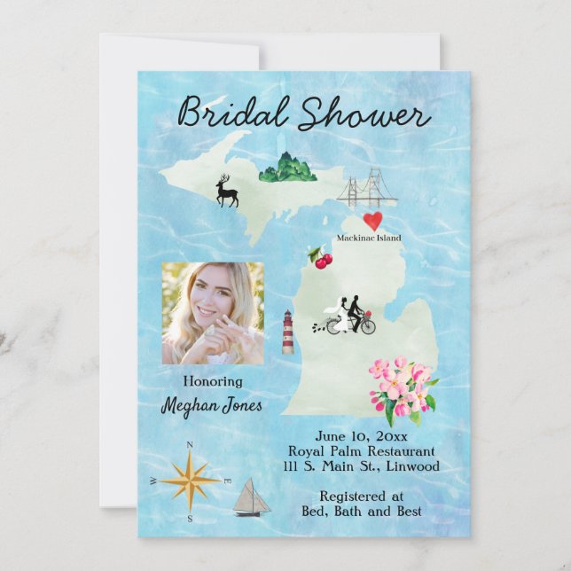 Invitación a ducha de novia en Mapa de Michigan (Anverso)