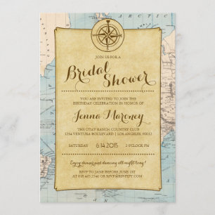 Invitación a ducha de novia en mapa de viajes