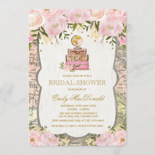 Invitación a ducha de novia en mapa de viajes