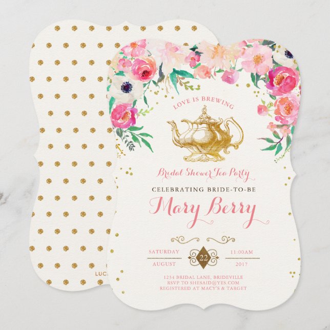 Invitación a ducha de novia Fiesta de té (Anverso / Reverso)