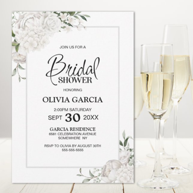 Invitación a ducha de novia floral blanca de borde (Subido por el creador)