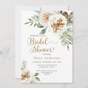 Invitación a ducha de novia floral blanca en invie