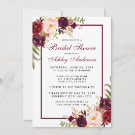 Invitación a ducha de novia floral borgoñona
