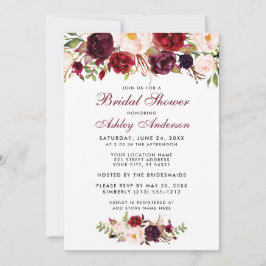 Invitación a ducha de novia floral borgoñona BW