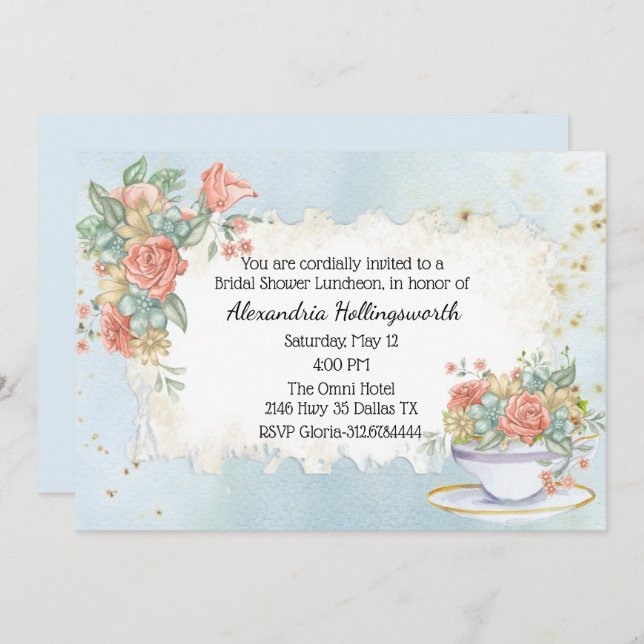 Invitación a ducha de novia floral con problemas d (Anverso / Reverso)