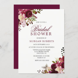 Invitación a ducha de novia floral de Borgoña Mars