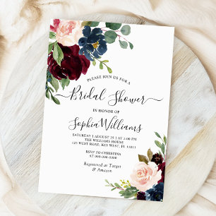 Invitación a ducha de novia floral de Borgoña y Ma