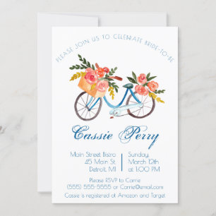 Invitación a ducha de novia floral de color azul p