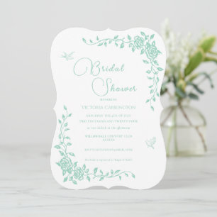Invitación a ducha de novia floral de color verde 