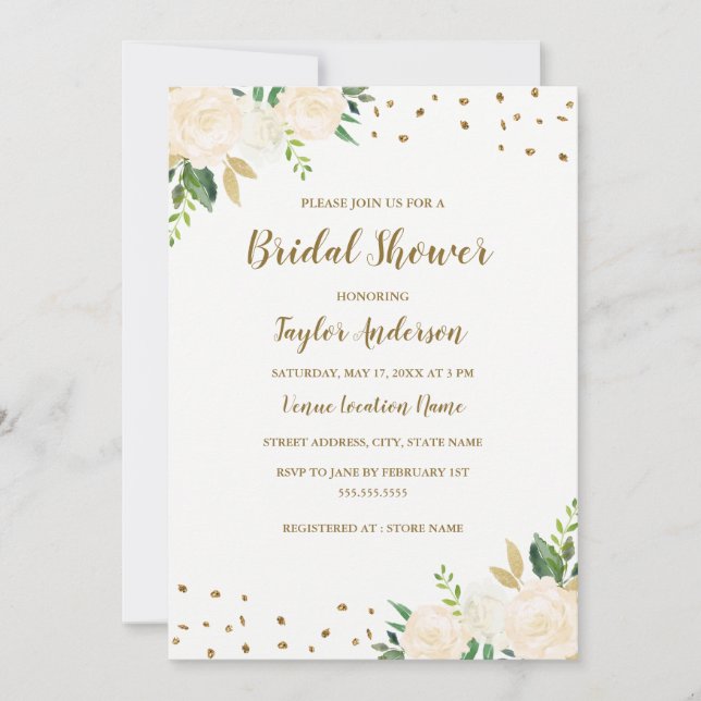 Invitación a ducha de novia floral de Confetti dor (Anverso)