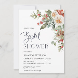 Invitación a ducha de novia floral de invierno en