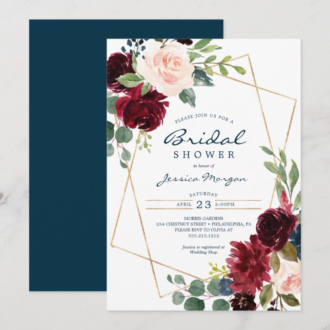 Invitación a ducha de novia floral de la Marina de (Anverso / Reverso)