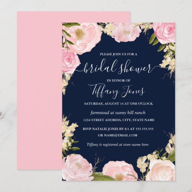 Invitación a ducha de novia floral de la Marina de (Anverso / Reverso)