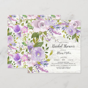 Invitación a ducha de novia floral de lavanda rúst