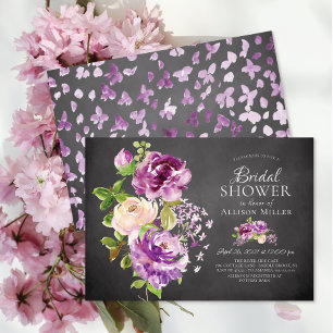 Invitación a ducha de novia floral de Purple Peoni