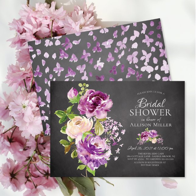 Invitación a ducha de novia floral de Purple Peoni (Subido por el creador)