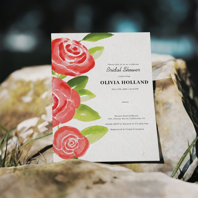 Invitación a ducha de novia floral de rosa roja (Subido por el creador)
