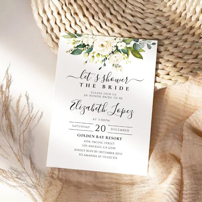 Invitación a ducha de novia floral de rosas blanca (Subido por el creador)