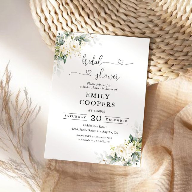 Invitación a ducha de novia floral de rosas blanca (Subido por el creador)