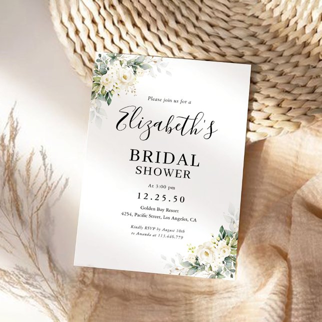 Invitación a ducha de novia floral de rosas blanca (Subido por el creador)