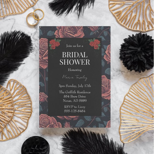 Invitación a ducha de novia floral de rosas rojas  (Subido por el creador)
