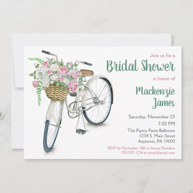Invitación a ducha de novia floral en bicicleta (Anverso)