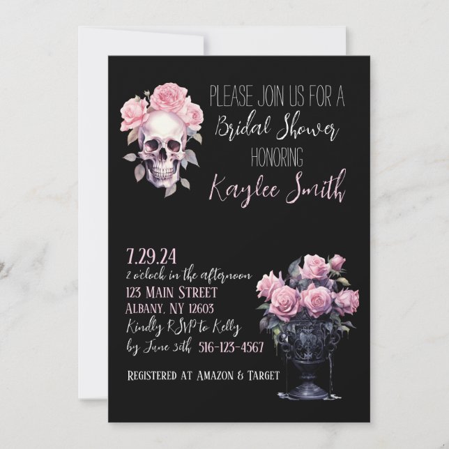 Invitación a ducha de novia floral gótica rosa (Anverso)