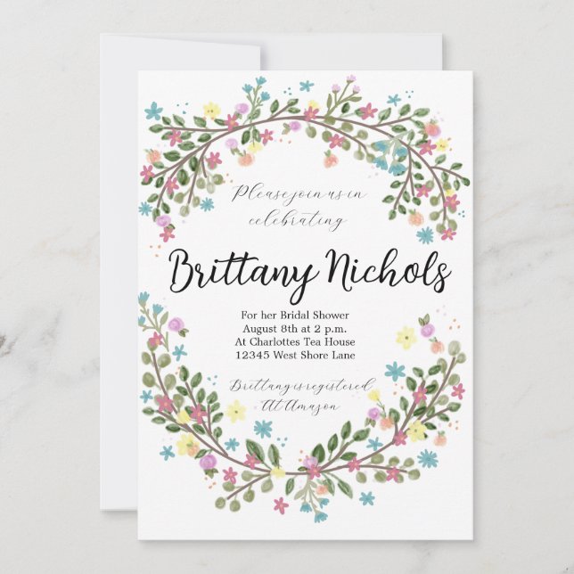 Invitación a ducha de novia floral ligera (Anverso)